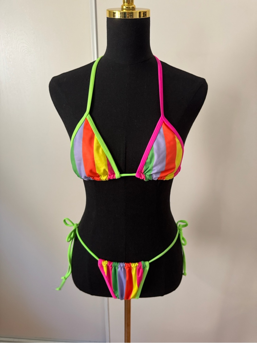 Women's Color Block String Neon Bikini - Picture 5 of 5
